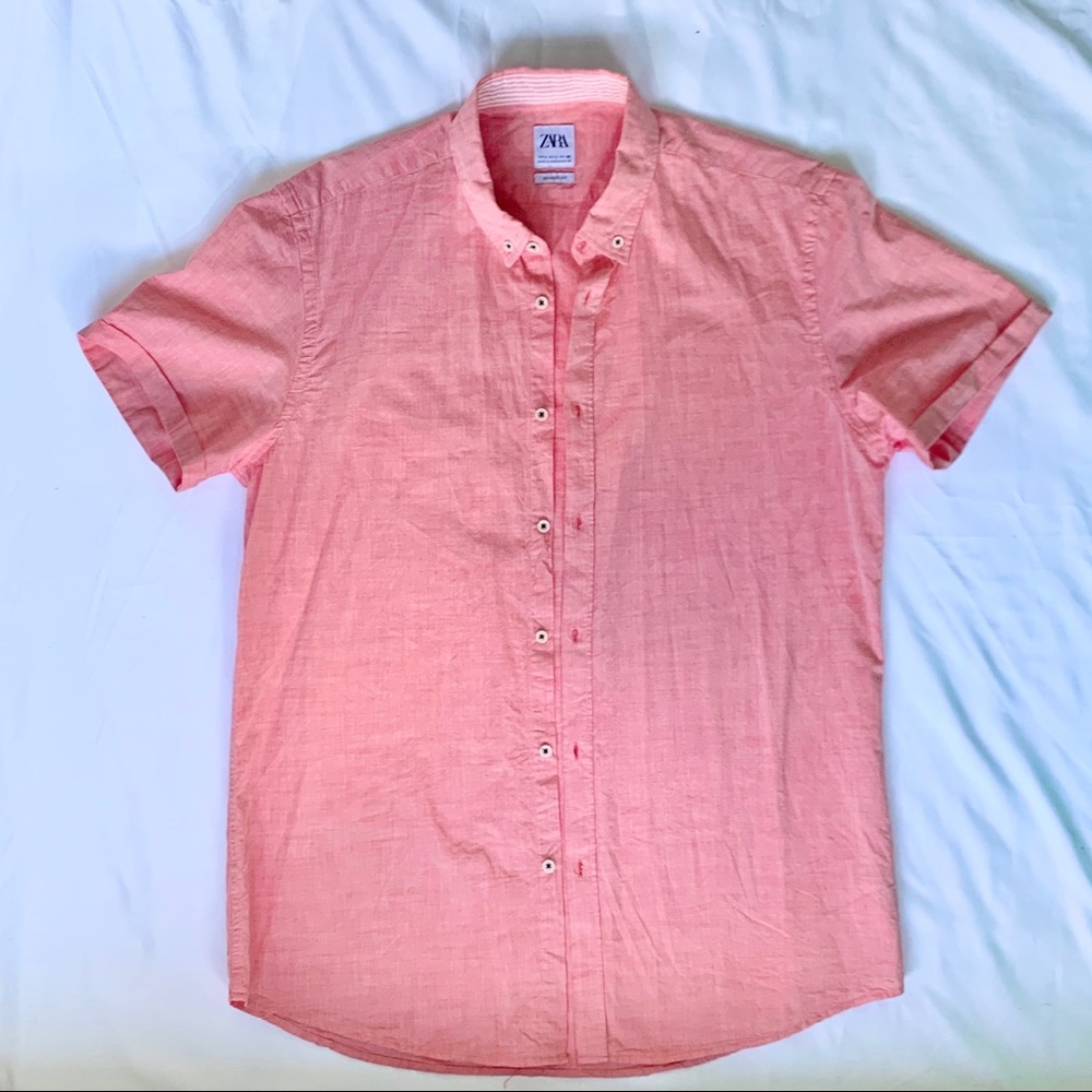 ZARA Man Pink Short-Sleeved Buttondown